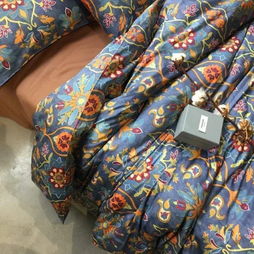 Vista 5 de Eikei Home Damasco Medallion - Juego de funda de edredón de lujo con estampado de cachemira bohemio, 400 hilos, algodón egipcio, satén, vibrante