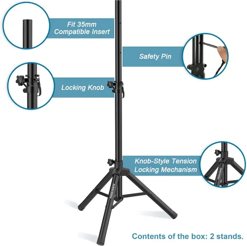 Vista 2 de Vondynote Par de soportes para altavoces de trípode de altura ajustable de 33.5 a 53.5 pulgadas, soporte delgado para mini altavoz, PA DJ, trípode