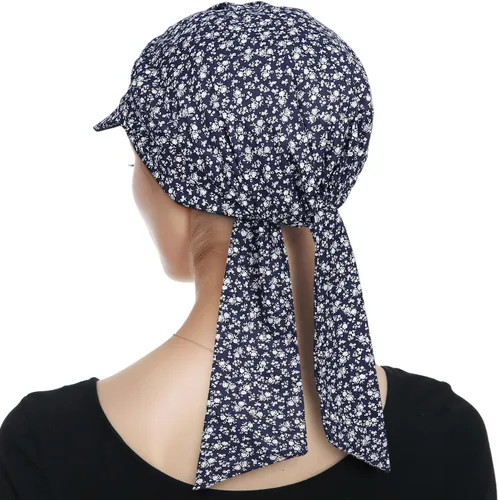 Vista 2 de Alnorm Turbante ajustable 100% algodón con cordones con diseño de bandas de algodón