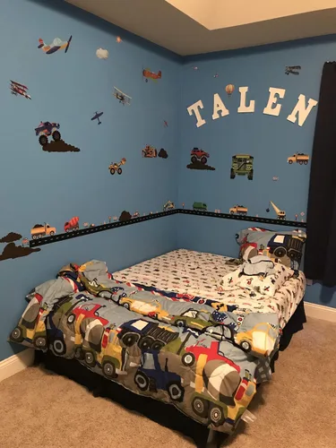 Vista 4 de Calcomanías de pared para camiones de construcción, calcomanías de pared para niños, vehículos de tractor, construcción de calle, vinilo