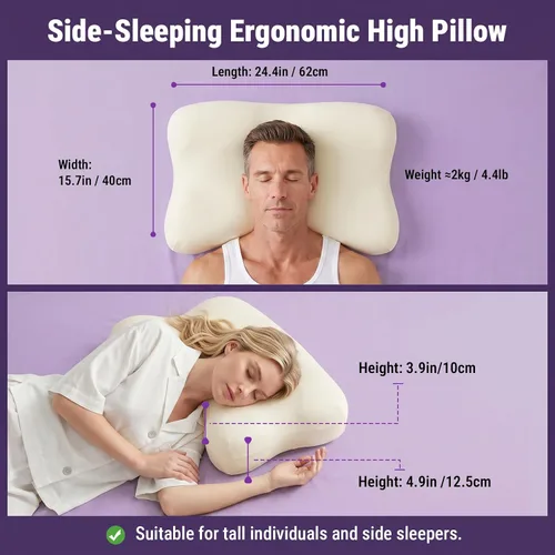 Vista 2 de ZZ-WELL Almohadas para Dormir de Lado para Adultos - Almohada Cervical Patentada para el Cuello para Dormir - Almohada de Espuma Viscoelástica