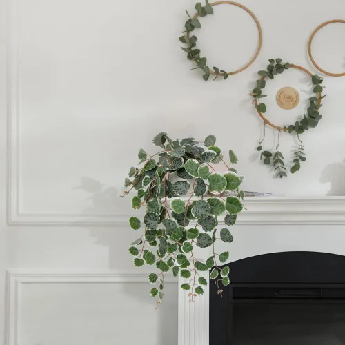 Vista 3 de Briful Planta artificial ZZ y cadena artificial de corazón con maceta de cerámica para el hogar, dormitorio, mesa, estante de oficina, decoración