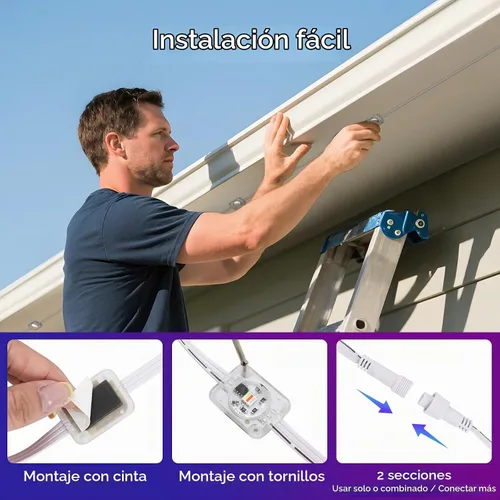 Vista 6 de TECKNET Luces permanentes para exteriores de 100 pies, luces LED RGBIC inteligentes de Navidad, modos preestablecidos/bricolaje, sincronización
