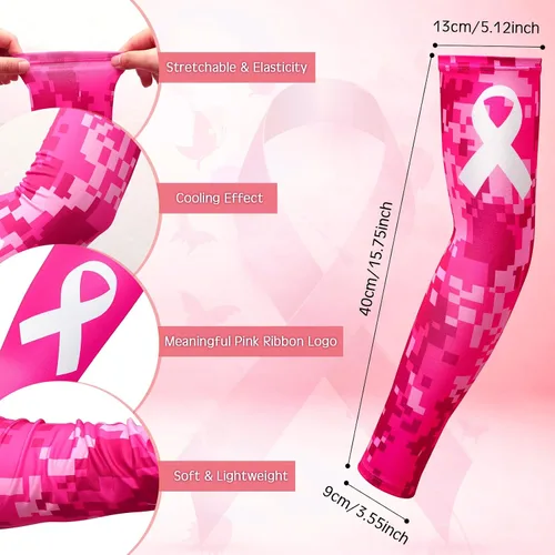 Vista 2 de Xtinmee 24 pares de mangas de concientización sobre el cáncer de mama, cinta rosa, compresión deportiva de compresión, mangas de brazo