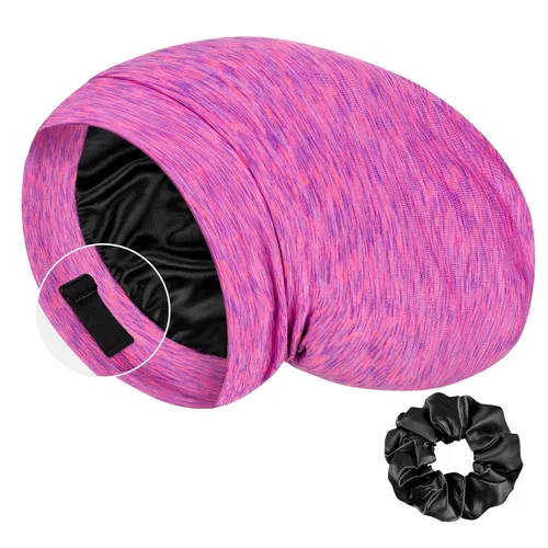 Vista 8 de LULUSILK Gorro de seda de morera 100% para dormir con coletero Azul Bijou