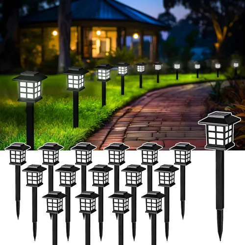 Vista 12 de SOLPEX Luces Solares para Exteriores, Paquete de 12 Luces Solares para Senderos, Luces de Pasarela para Exteriores, Luz de Jardín, Senderos Blanco