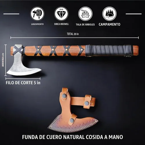 Vista 9 de Hacha vikinga de Ragnar Lothbrok con mango de madera de rosa - Hacha de caza de acero al carbono de alta forja de hoja afilada, hachas de camping