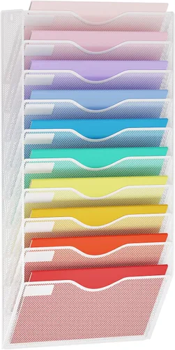 Vista 9 de Organizador de archivos magnético de 3 niveles, organizador de archivos de pared sin perforación, contenedores para carpetas de archivos, soporte