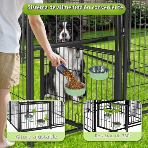 Vista 2 de Perrera resistente para perros al aire libre, perreras cubiertas exteriores con techo, 4 x 4.2 x 4.5 pies, puerta de comedero ajustable para perros