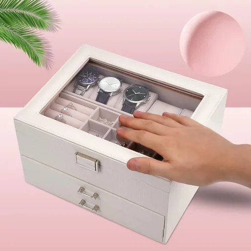 Vista 5 de ATAIMEISEN Joyero, caja de reloj, organizador de relojes, caja de almacenamiento de joyas, almacenamiento y organización, reloj de 4 capas