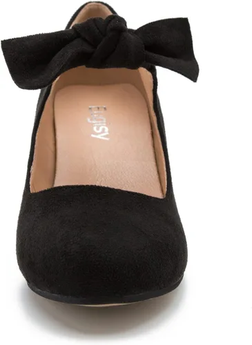 Vista 3 de Zapatos de tacón grueso de bloque bajo con lazo Mary Jane para mujer, punta redonda, tacón bajo, correa en el tobillo, vestido de boda, fiesta