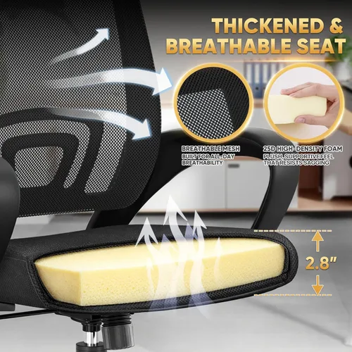Vista 7 de Magshion Silla ergonómica de escritorio de oficina, silla de computadora de malla con respaldo medio, silla giratoria con respaldo transpirable