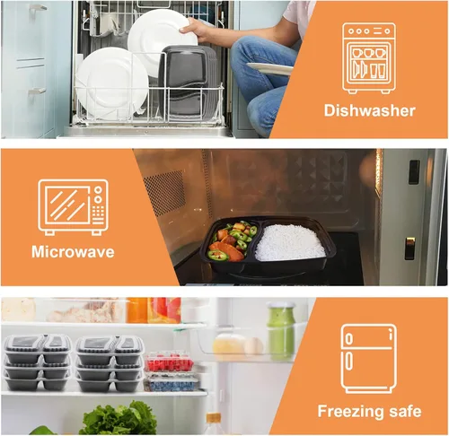 Vista 7 de Paquete de 20 recipientes para preparación de comidas, 2 compartimentos, caja Bento de 32 onzas, recipientes de alimentos aptos para microondas
