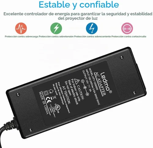 Vista 3 de LEDMO Fuente de alimentación, transformadores, adaptador LED, 12V 5A 60 vatios Max AC 100-240V a DC 12V controlador LED para luces de tira LED