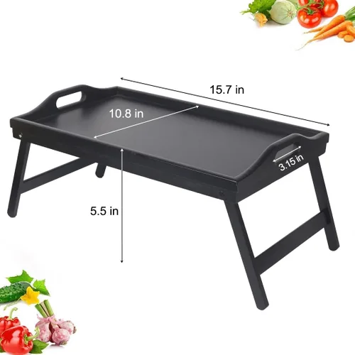 Vista 5 de Escritorio multiusos de madera de bambú, patas plegables, bandeja de comida para desayuno, bandeja de televisión para servir cena, té, ligero
