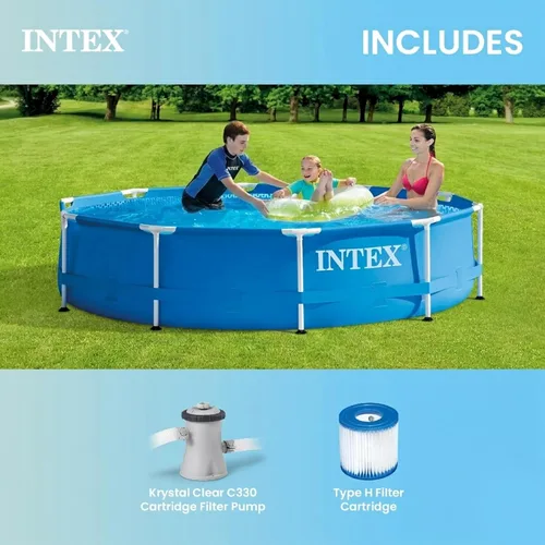 Vista 5 de INTEX 28201EH Juego de piscina sobre el suelo con marco de metal: 10 pies x 30 pulgadas - Incluye bomba de filtro de cartucho de 330 GPH