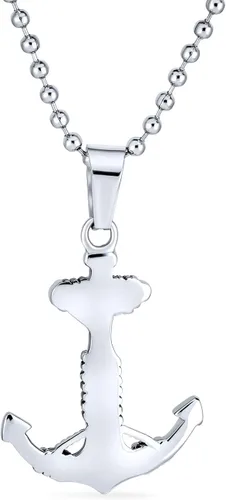 Vista 2 de Bling Jewelry Collar colgante náutico de barco de cuerda grande para hombre, acero inoxidable oxidado negro con cadena, Metal, sin piedra, sin perla