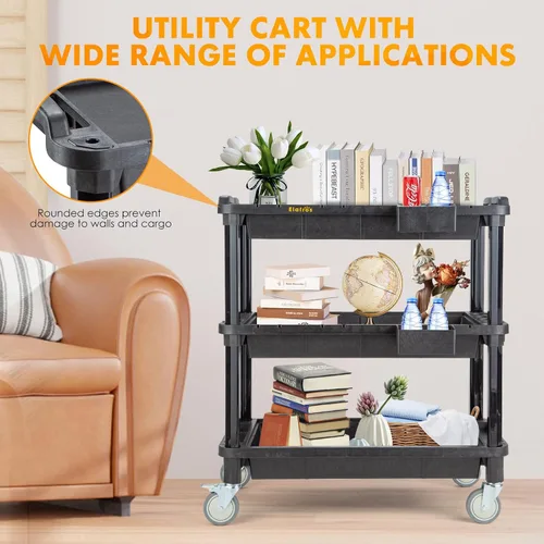 Vista 5 de Carrito utilitario con ruedas de 3 estantes, 32.4 x 18.3 pulgadas Multi-Use Service Tool Cart, 500 lbs Capacity, Deep Shelves, Industrial-Grade