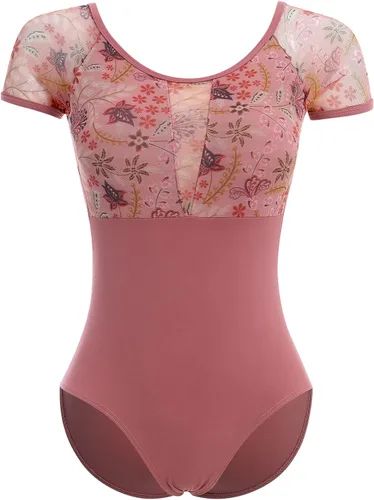 Vista 7 de AFAVOM Leotardos de ballet para mujeres adultas con estampado de flores de mariposa sin espalda, leotardos de gimnasia con brasier y prácticas