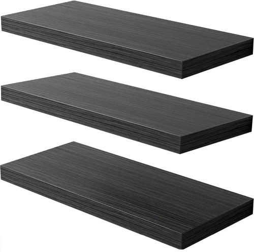Vista 18 de Juego de 3 estantes flotantes negros de 24 pulgadas de ancho x 10 pulgadas de profundidad x 1 pulgadas de alto, estante de pared flotante de madera