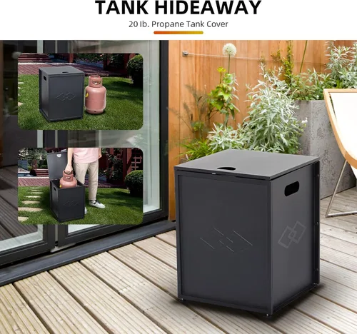 Vista 2 de Mesa de cubierta de tanque de propano con lados de almacenamiento, mesa de doble función y cubierta para patio o jardín, para fogatas de gas, se