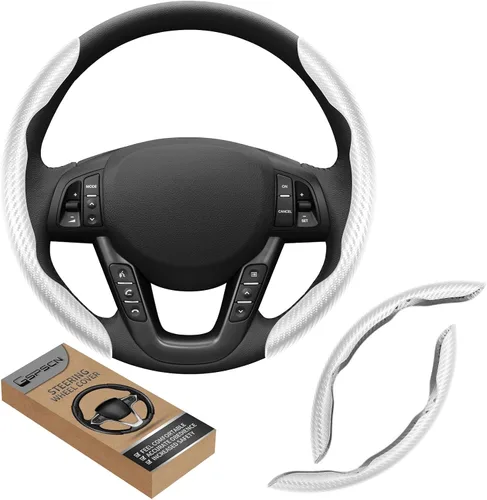 Vista 9 de GSPSCN Cubierta Universal de Volante de Coche de Fibra de Carbono Antideslizante, Cubierta de Volante Mariposa, Protector de Volante Segmentado Negro