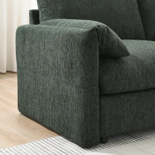 Vista 26 de Moderno sofá modular en forma de U con almohadas para la cintura, sofá cama con diván, sofá tapizado simétrico de felpilla de 6 asientos para sala