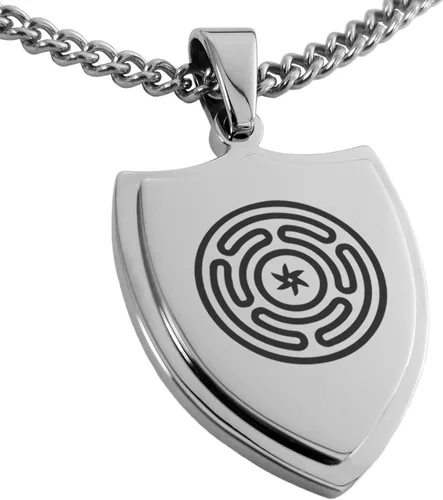 Vista 22 de Collar con colgante de escudo de dioses griegos de acero inoxidable