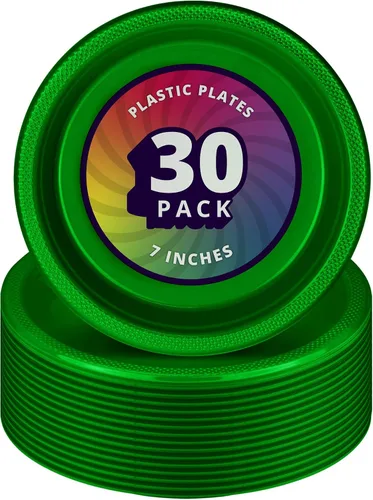 Vista 12 de DecorRack 30 platos de plástico pequeños, resistentes de 7 pulgadas desechables, color negro