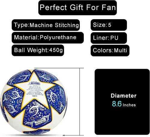 Vista 2 de Champion League - Balón de fútbol tamaño 5 – Pelota de réplica Pro Match, pelota de fútbol de piel sintética duradera para entrenamiento, partidos