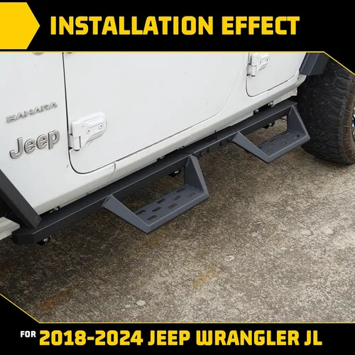 Vista 4 de Estribos laterales compatible con Jeep 2018-2025 Wrangler JL JLU Unlimited 4 puertas, solo 4 puertas, color negro mate con recubrimiento en polvo