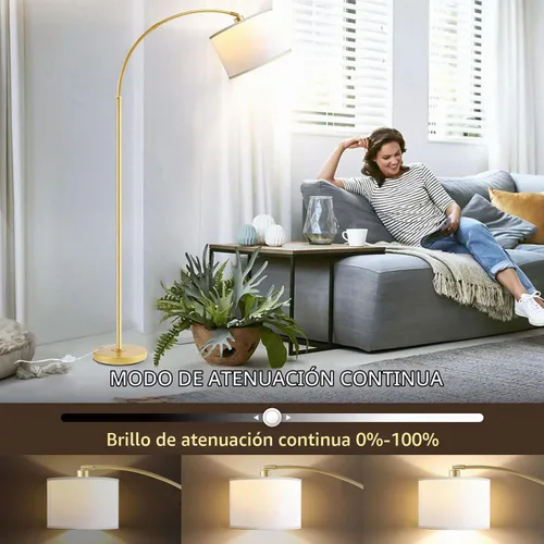 Vista 6 de Lámparas de pie de arco para sala de estar, lámpara de pie moderna con control remoto con regulación continua sin escalones, lámpara alta dorada