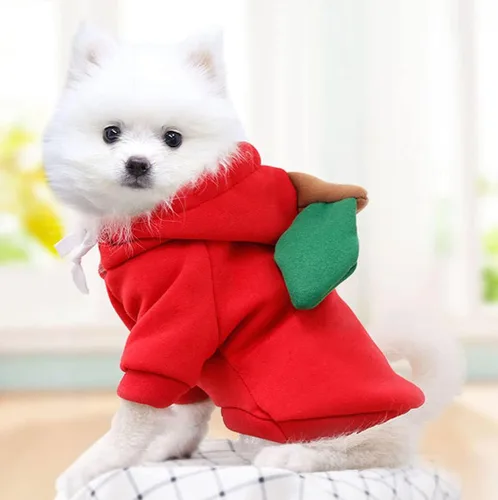 Vista 2 de XIAOYU Ropa de Apple para mascotas, sudadera con capucha de frutas para perro de Navidad, suéter de vellón para Halloween, fiesta de cosplay