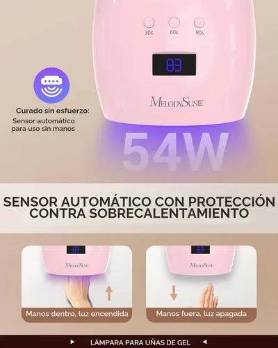 Vista 6 de MelodySusie P-Plus30I - Lámpara de uñas profesional LED UV, secadora de uñas de alta eficiencia con 3 temporizadores y base desmontable que cura