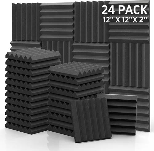 Vista 16 de GUERRI Paquete de 48 paneles de espuma acústica de 12 x 12 x 1 pulgada, paneles de espuma a prueba de sonido, de alta densidad, absorción de sonido