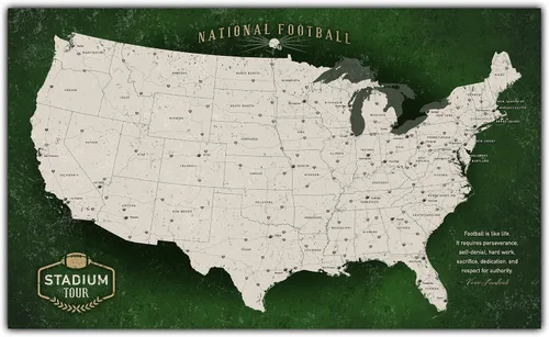 Vista 14 de HolyCowCanvas Rastreador de mapas de estadio de fútbol de lona personalizado con alfileres, pelotas de fútbol de metal, regalo deportivo
