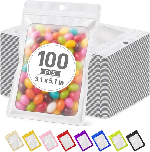Vista 54 de 100 bolsas de Mylar resellables, bolsa pequeña a prueba de olores Oro claro