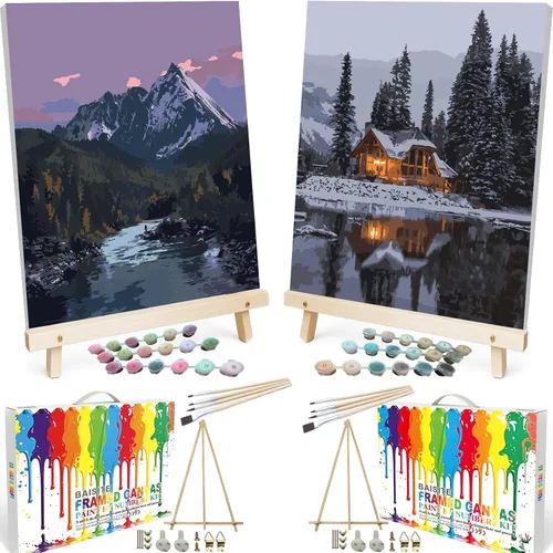 Vista 27 de BAISITE 0304 - Kit de pintura por números para adultos principiantes; paquete de 2 lienzos de 8 pulgadas de ancho x 12 pulgadas de largo; caja