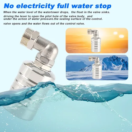Vista 4 de Water Float Valve, Stainless Steel Fully Automatic Water Level Controller Portable Auto Shut Off Mini Float Valve for Water Tank Pool Kitchen 3/4in