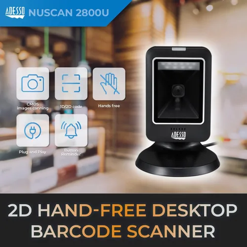 Vista 3 de Adesso NuScan 2800U Omnidireccional 2D Escáner de código de barras de escritorio USB