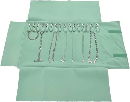 Vista 4 de UnionPlus Joyero de viaje de terciopelo organizador para collar, verde hielo