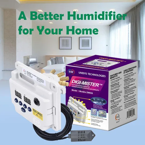 Vista 2 de Humidificador Evaporativo para Toda la Casa Montado en Conducto de Horno con 8 LEDs UV-C, Niebla Fría Atomizante de Capacidades Variables