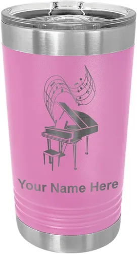 Vista 7 de LaserGram Vaso de pinta aislado al vacío de 16 onzas, piano de cola, grabado personalizado incluido (negro) Engraved Gift for Pianists, Vacuum