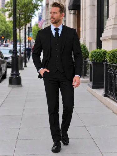 Vista 4 de Chalecos formales de negocios para hombre, 5 botones, ajuste regular, chaleco para traje o esmoquin Negro