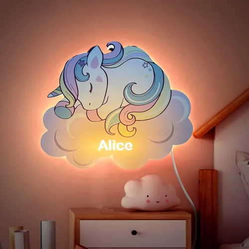 Vista 9 de Luz nocturna personalizada para niños, niñas, niños, lindo diseño de elefante y luna, con nombre grabado, lámpara de pared acrílica, regalos