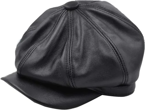 Vista 6 de Sombrero clásico de cuero de 8 paneles Gatsby Newsboy Ivy para hombre de moda
