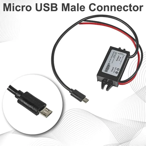 Vista 4 de HQRP Convertidor reductor DC-DC de 12/24V a 5V 3A 15W con conector micro USB macho adaptador de fuente de alimentación compatible con teclado Ring