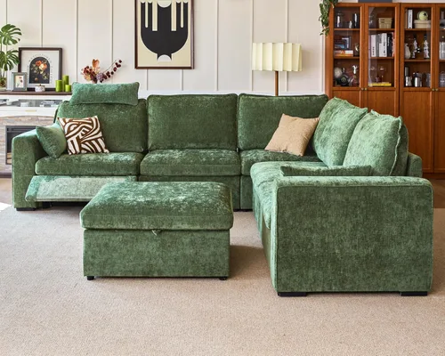Vista 39 de Sofá reclinable eléctrico de 102.8 pulgadas con reposacabezas, sofá reclinable modular Cloud de gran tamaño con mesa, cajón de almacenamiento