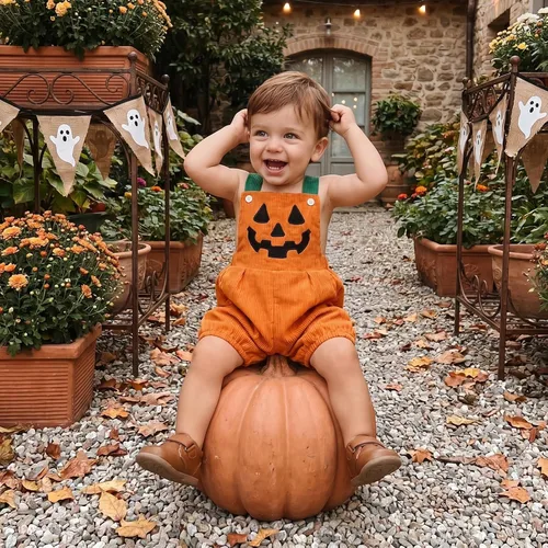 Vista 2 de Rtnnsbbfcm Traje de Navidad para bebé, niño y niña, overol de Papá Noel Pumpkin Face