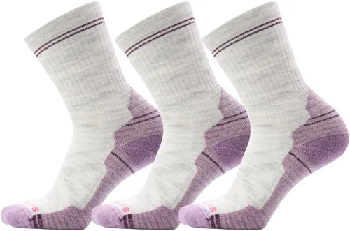 Vista 13 de Smartwool Calcetines de media caña para mujer con amortiguación ligera para caminatas Amanecer púrpura ceniza